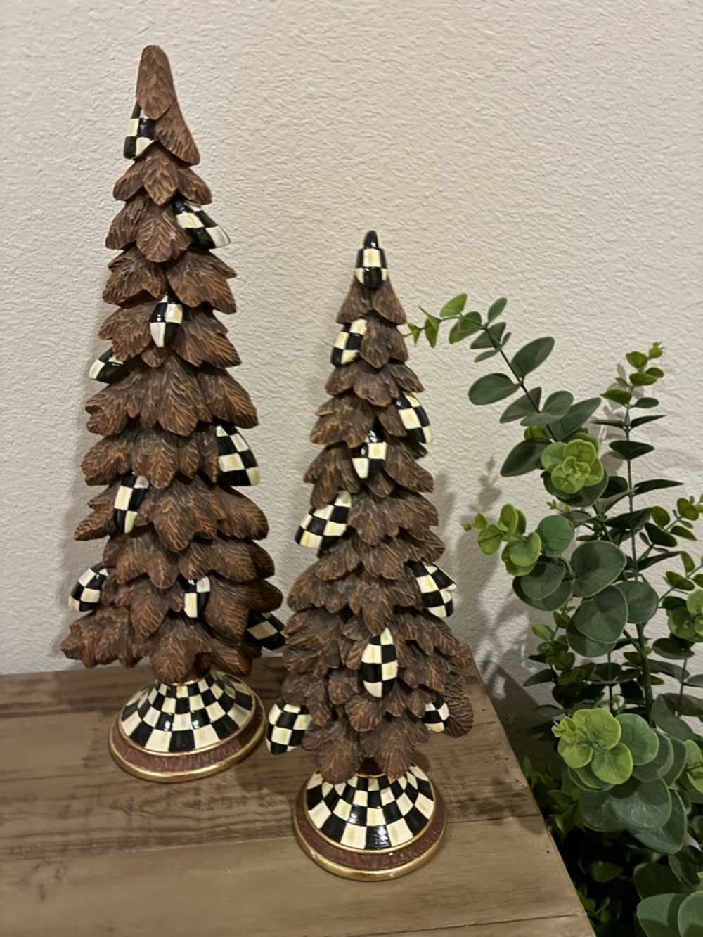 MacKenzie-Childs Courtly Check Woodland Trees, Set of 2.